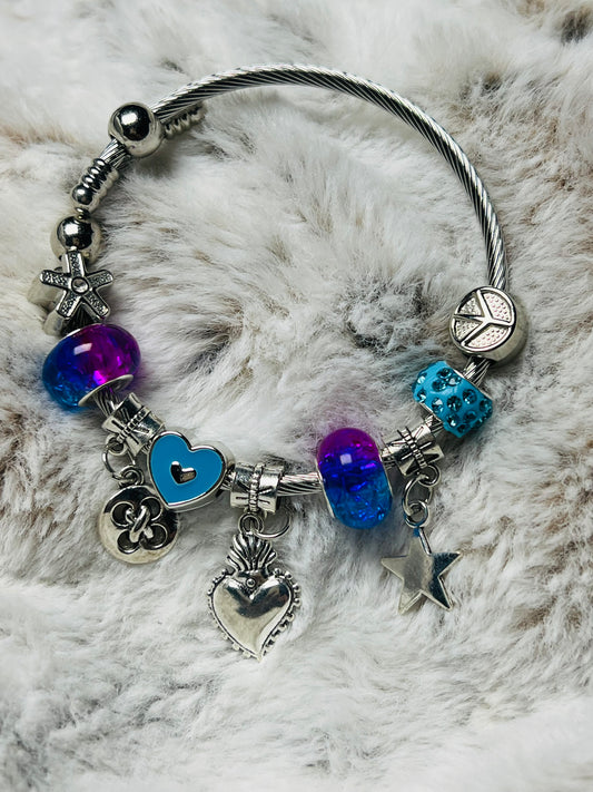 Blue Hearted Charm Bracelet